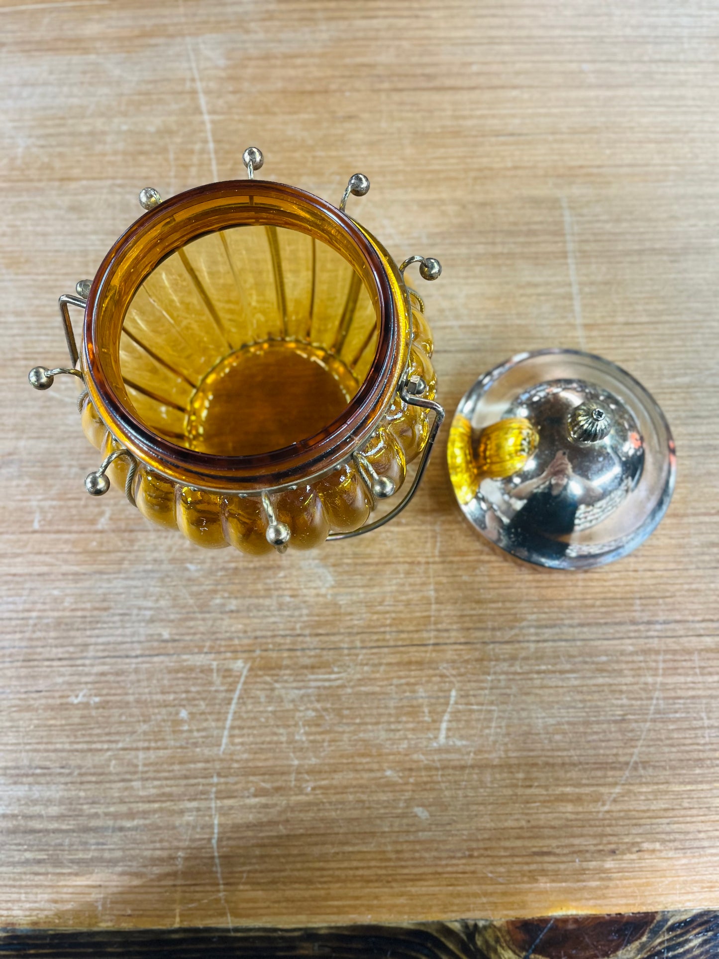 Vintage Japanese Amber Glass Musical Candy Jar