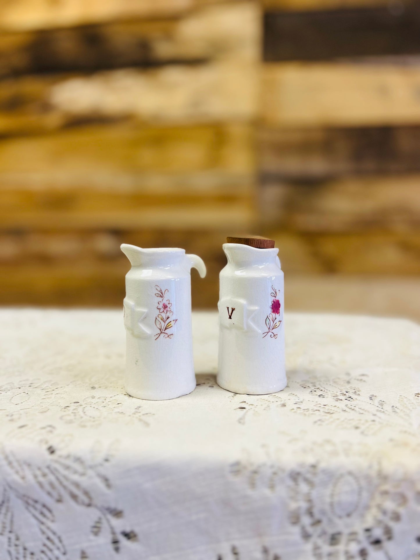 Vintage Japan Oil and Vinegar Set with Floral Design