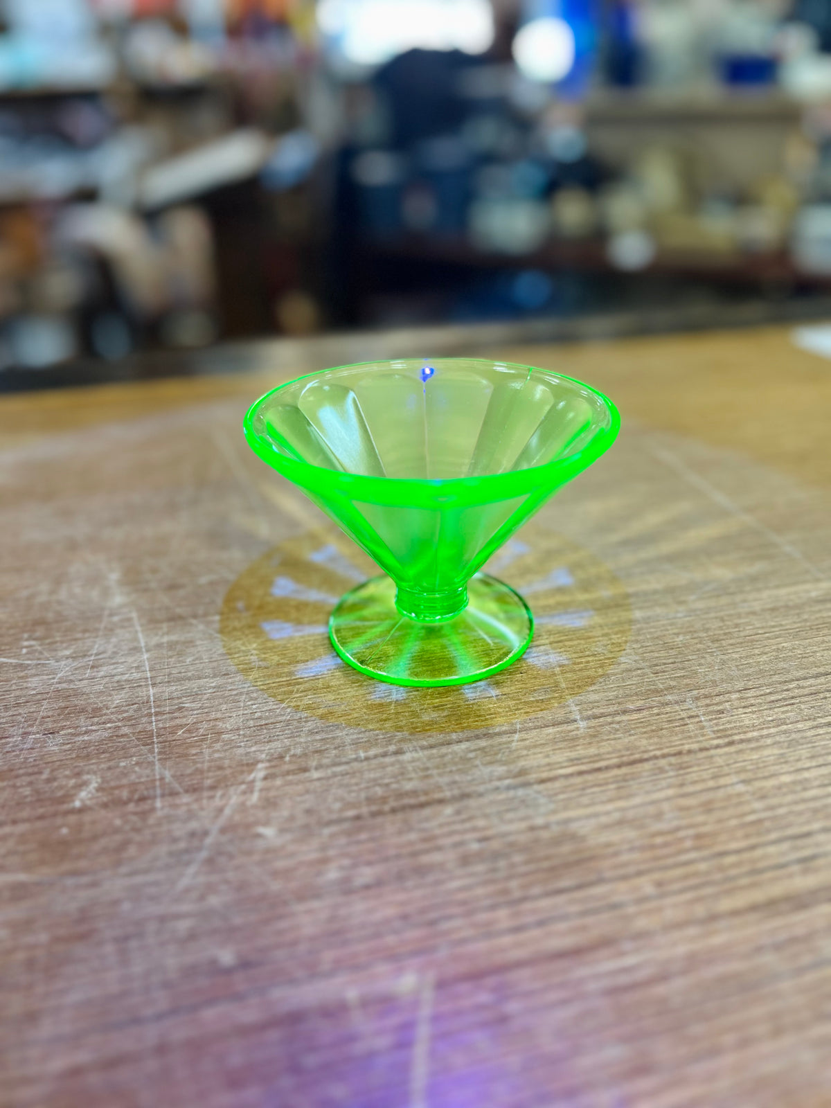 Vintage Uranium Glass Footed Panled Sherbert Bowl