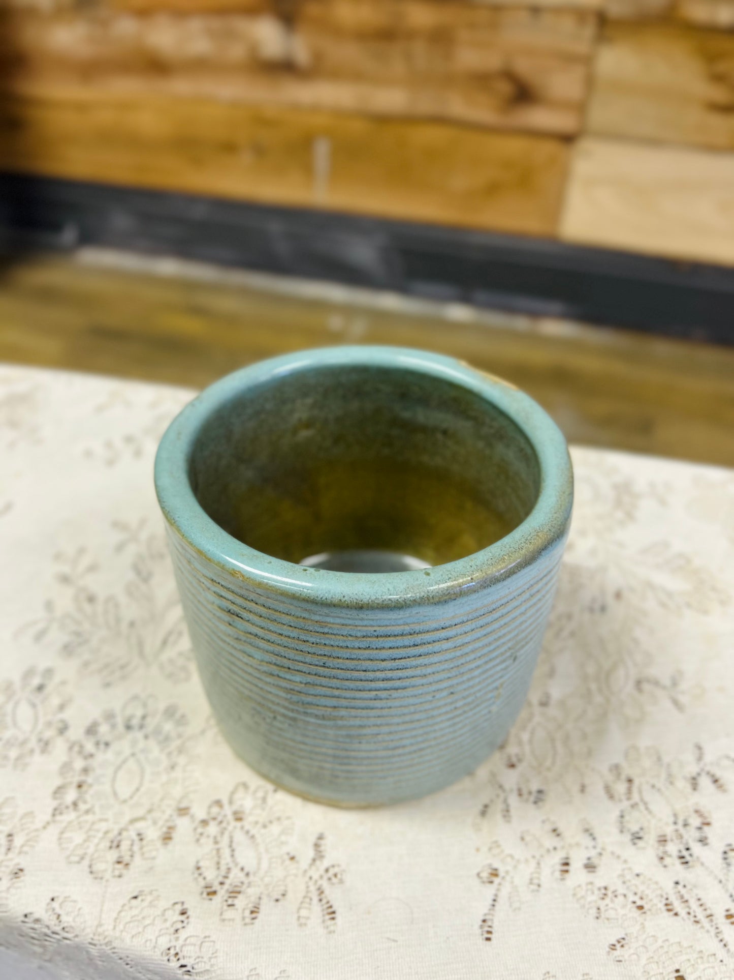 Old Blue Ribbed Stoneware Bowl