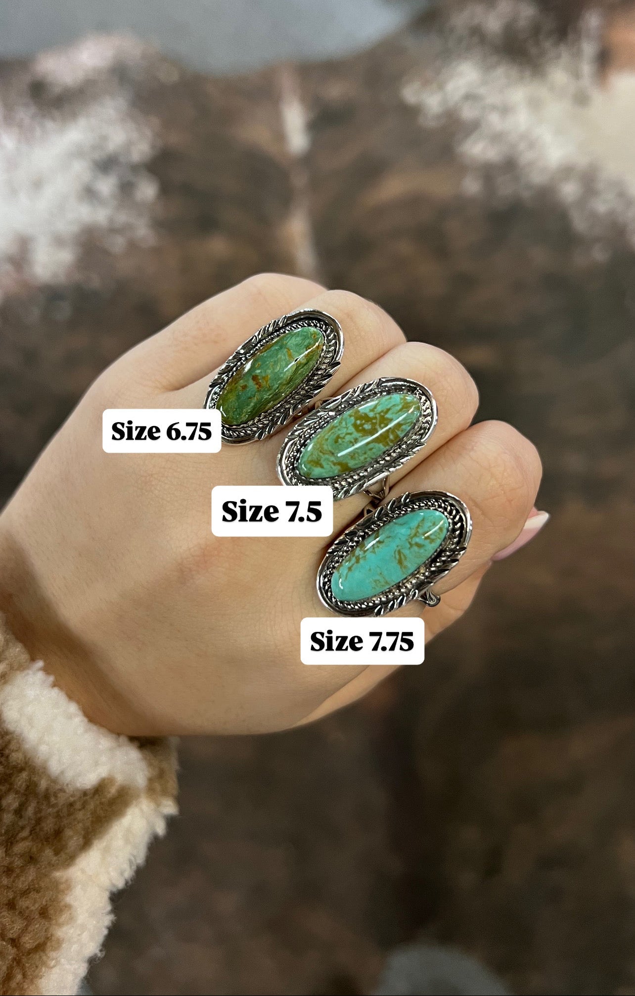 Oval Kingman Turquoise Ring with Stamped Border