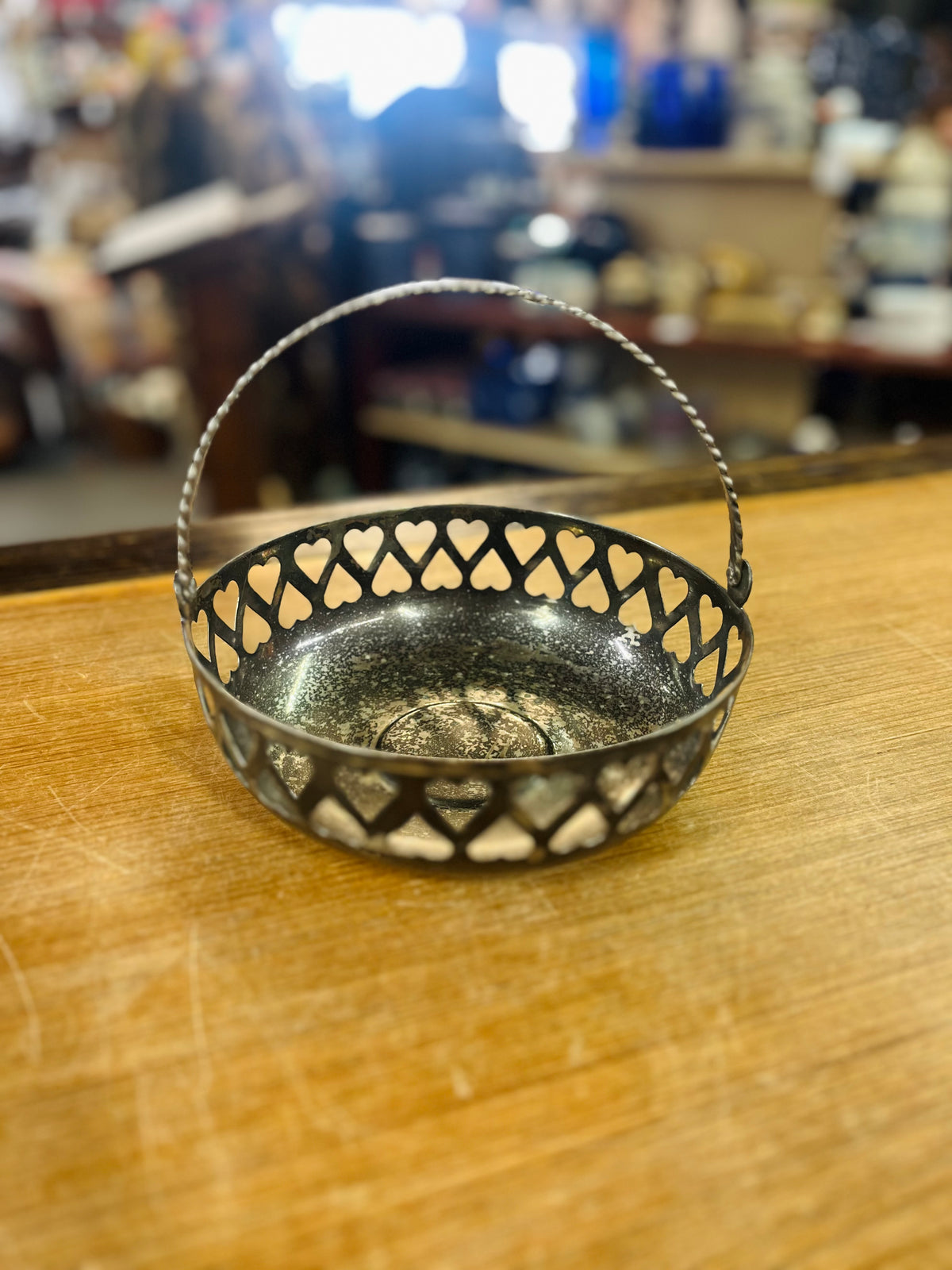Vintage Handmade Silver Plated Metal Basket