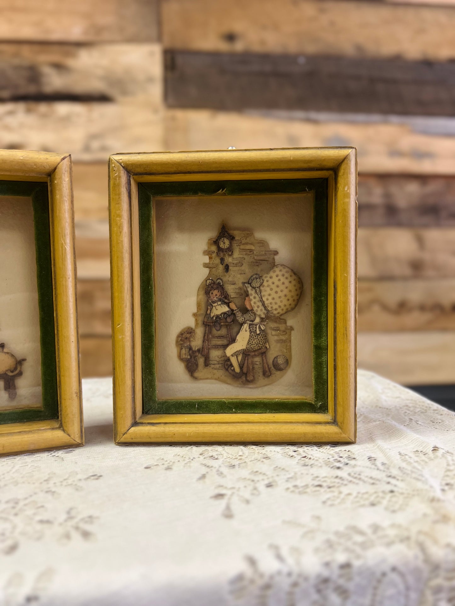 Vintage 1970s Holly Hobbie 3D paper Tole Shadow Box Set