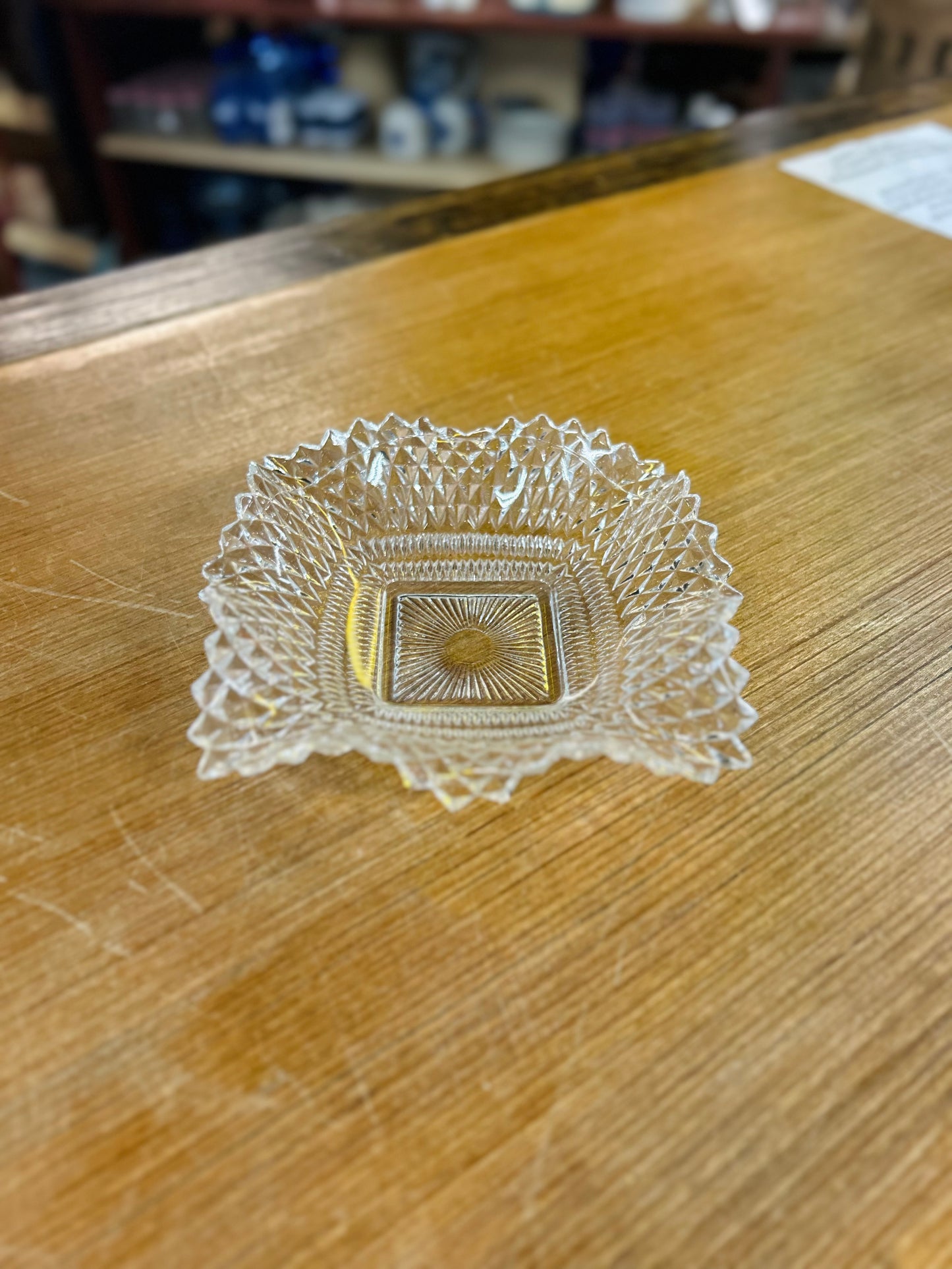 Vintage Indiana Glass Diamond Point Pattern Candy Dish with Ruffled Edge Set