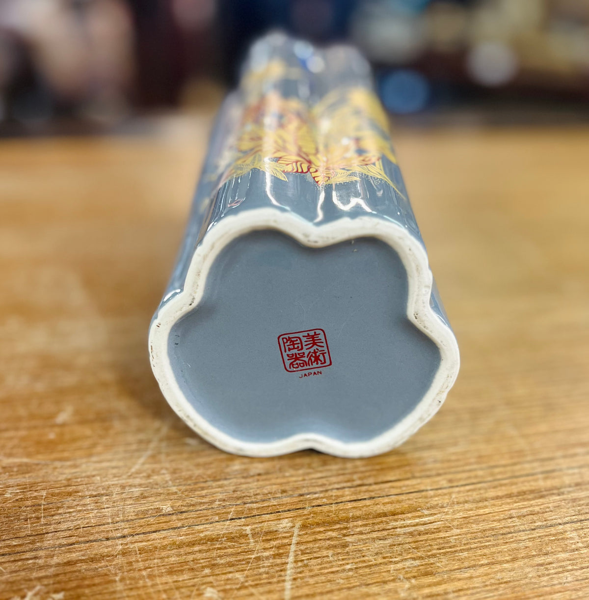 Vintage Gray Japanese Flower Vase