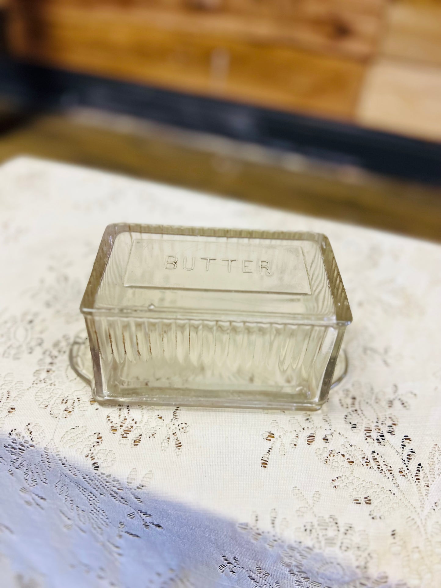 Vintage Clear Tall Butter Dish