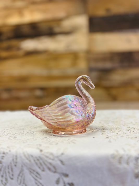 Vintage Imperial By Lennox Pink and Iridescent Swan Figurine Trinket Dish