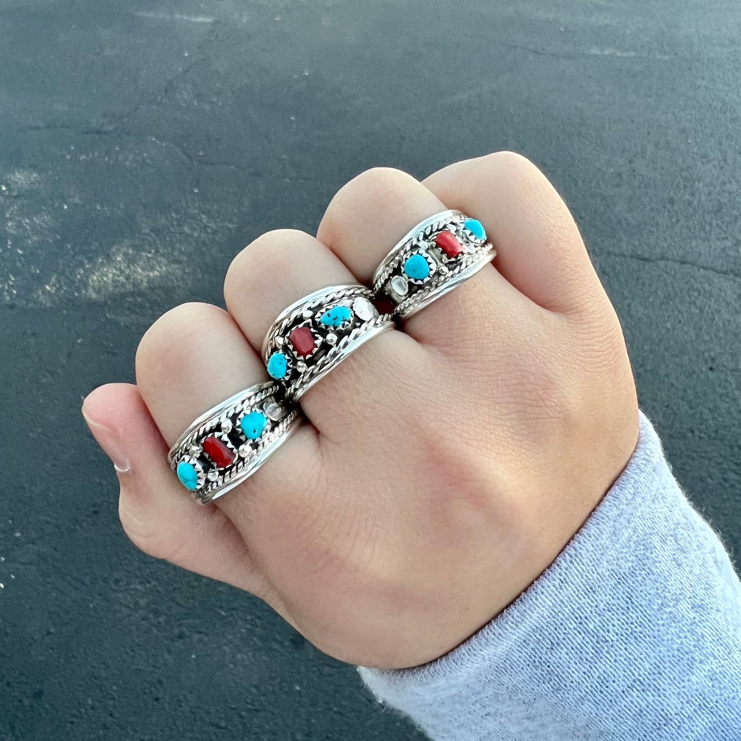 Turquoise and Coral Stone Ring