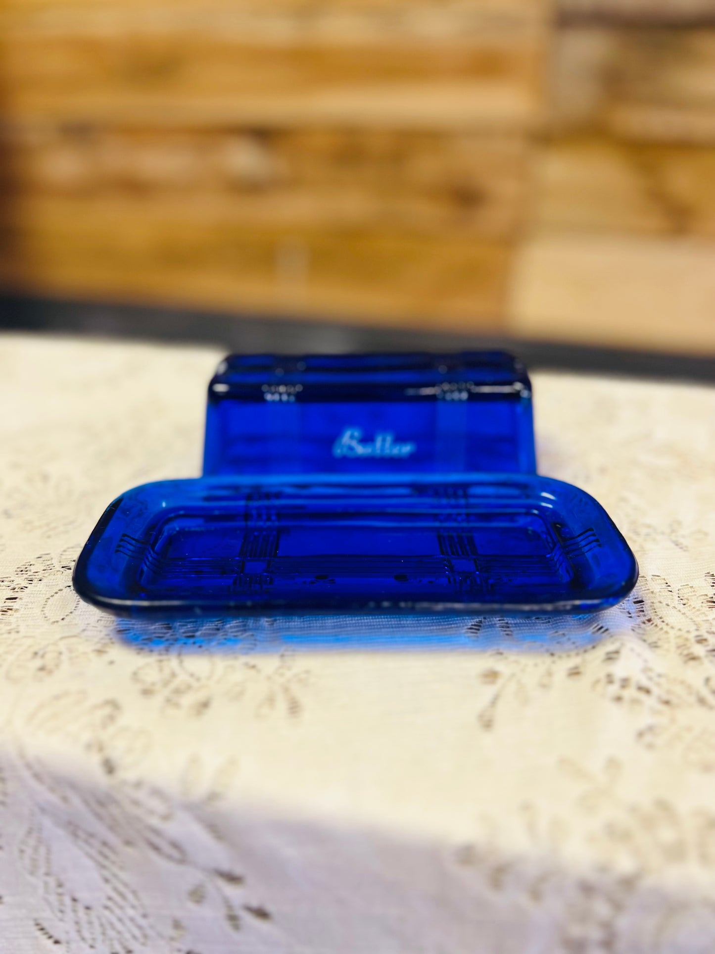 Vintage Cobalt Blue Butter Dish