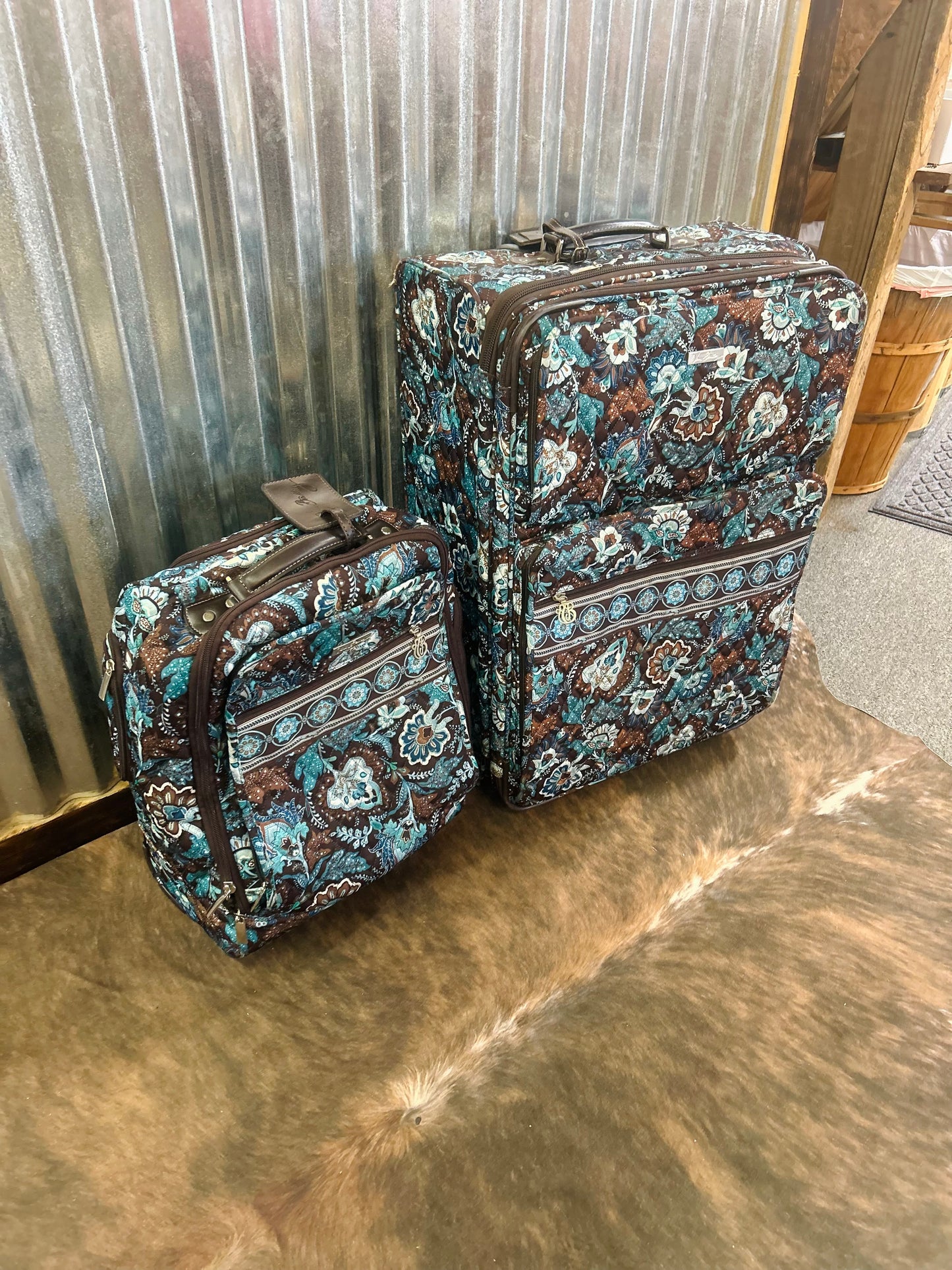 Vera Bradley Large Rolling Suitcase in "Java Blue" with Matching Carry On