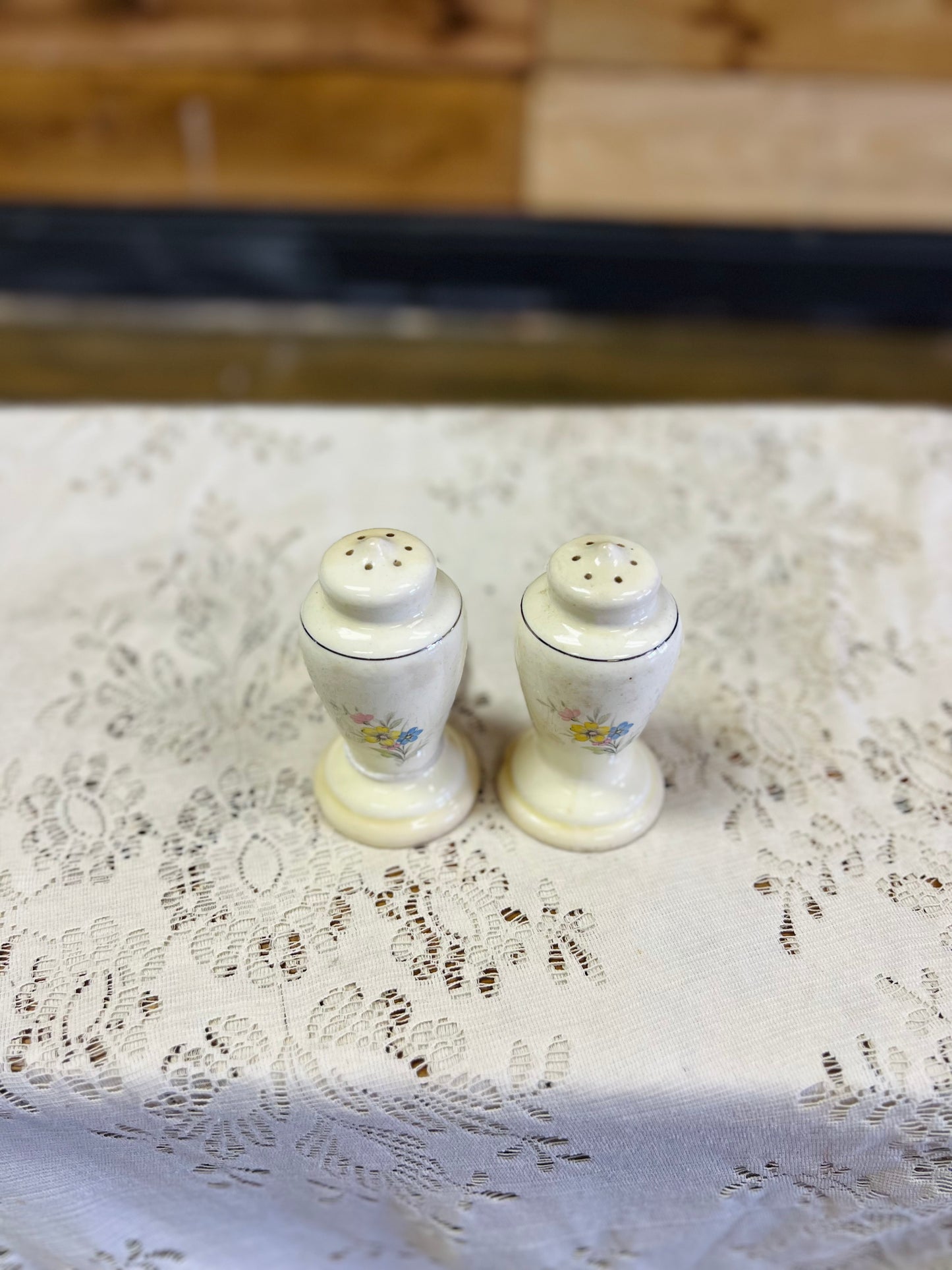 Vintage Homer Laughlin Porcelain Salt And Pepper Shakers with Blossom Design