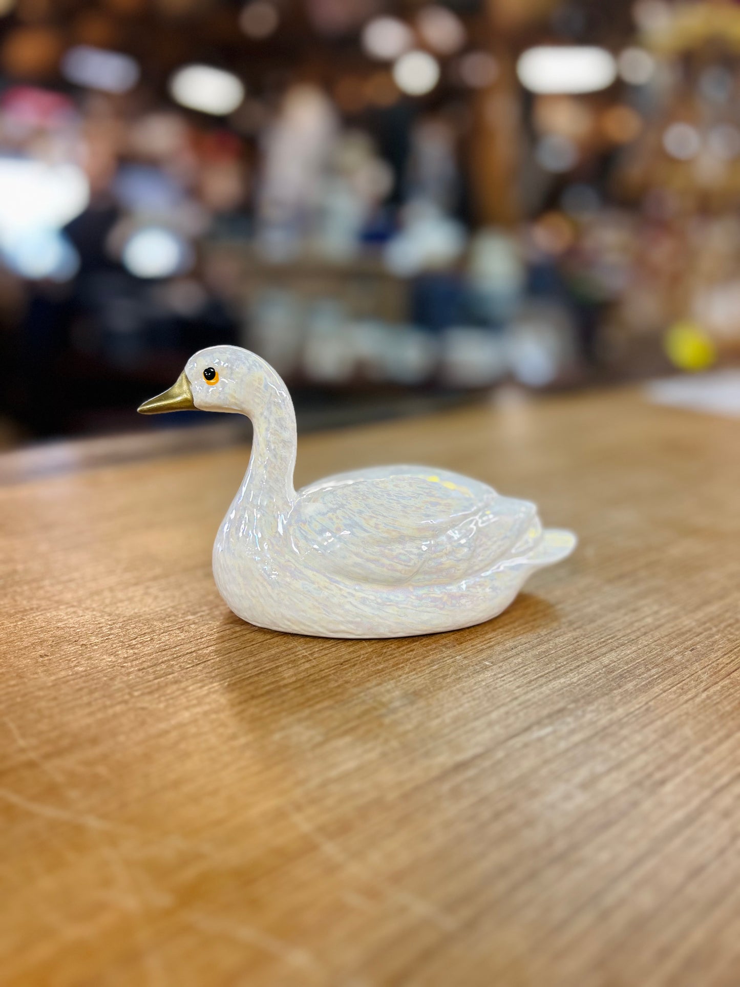 Vintage Swan Figurne with Iridescent White Finish