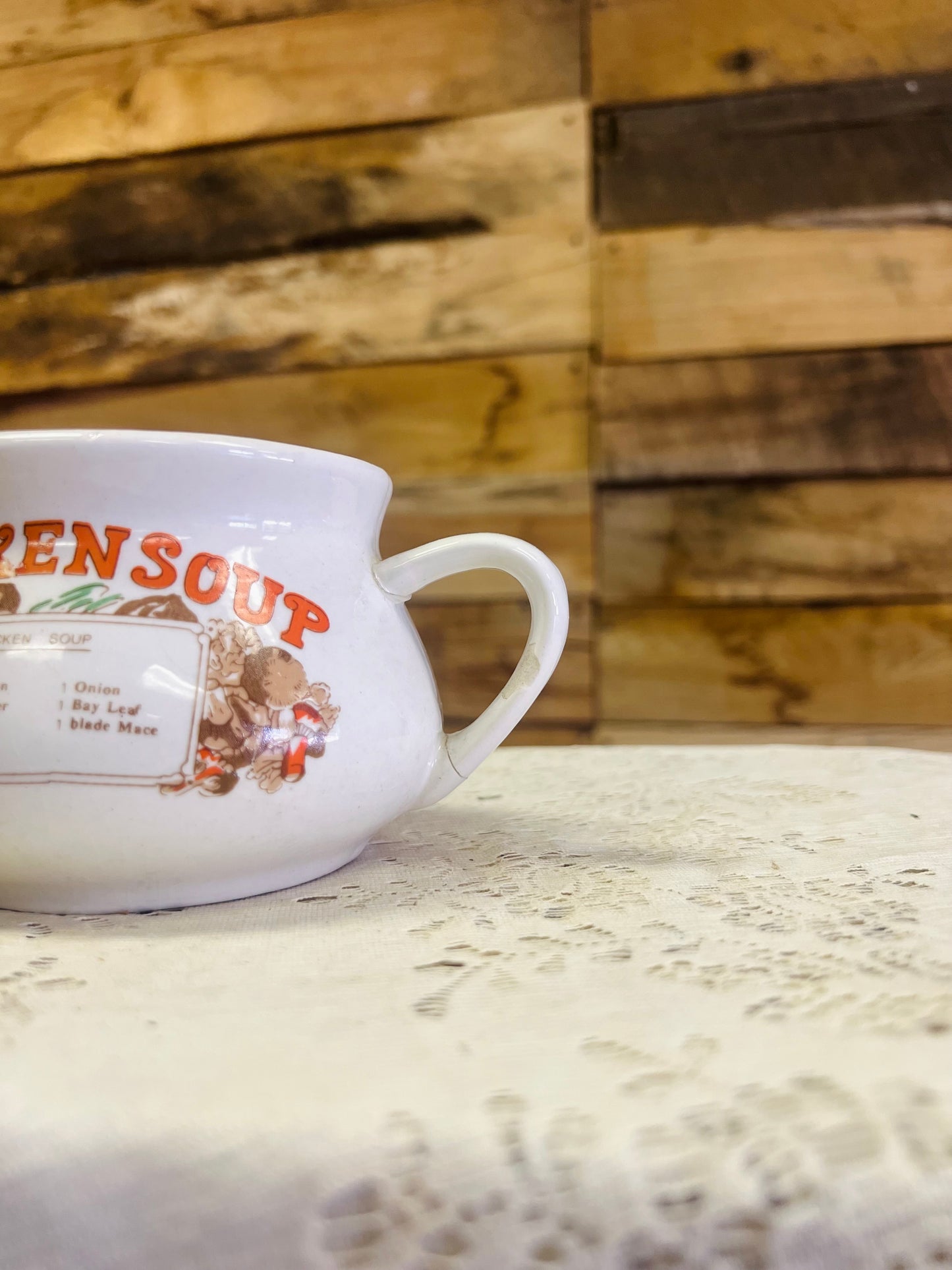 Vintage 70s Ceramic Soup Recipe Mug - Chicken Soup
