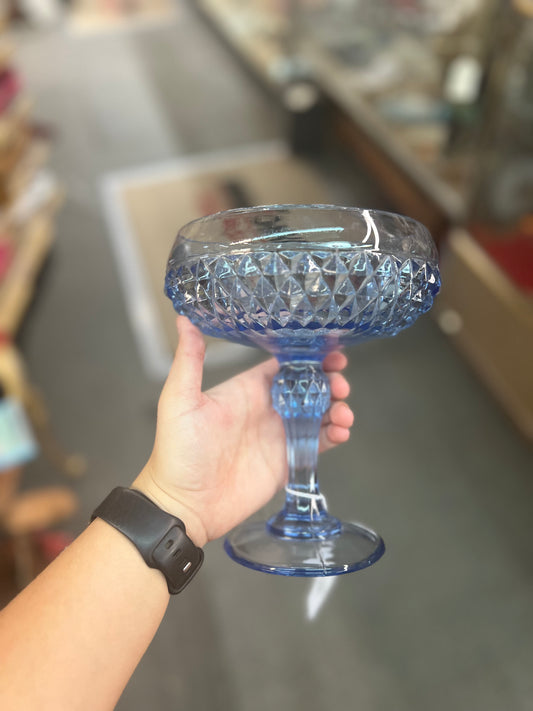 Vintage Blue Diamond Point Compote Bowl