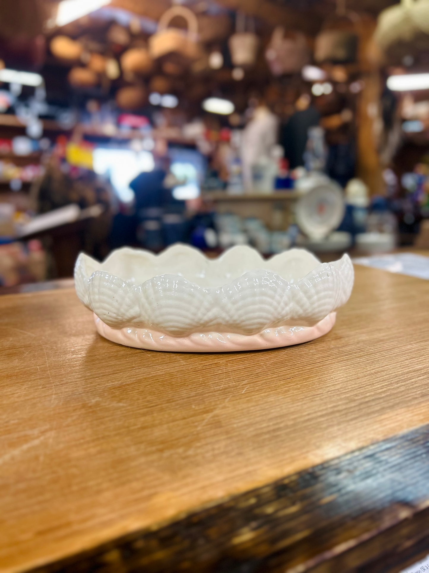 Vintage Seashell Shaped Ceramic Tray with Pink Base