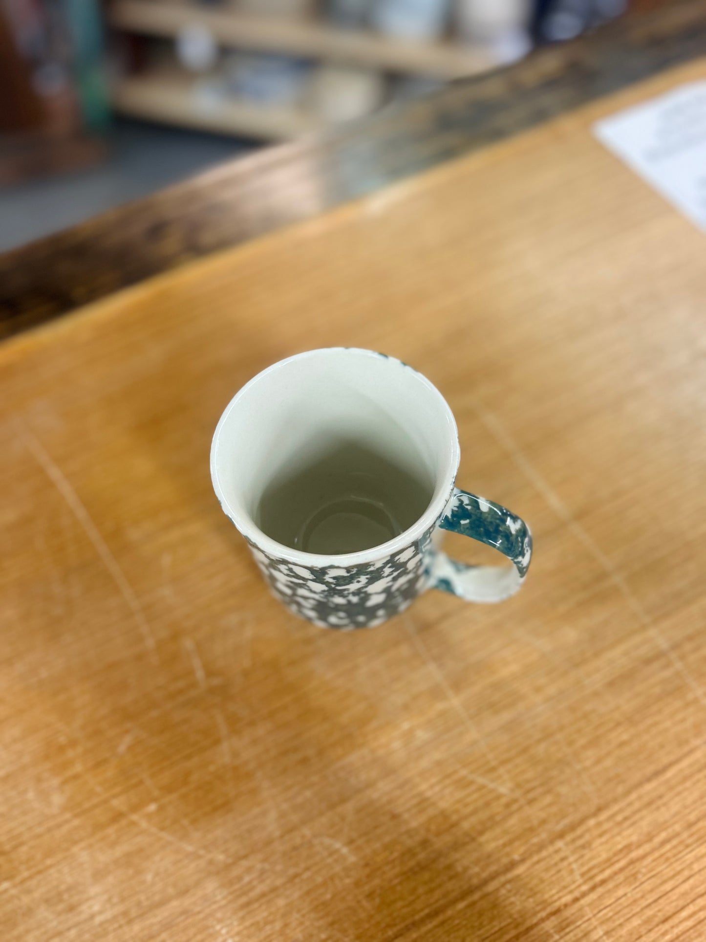 Vintage Folk Craft by Tienshan Mug with Green and White Spongeware Pattern Set