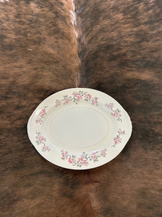 Vintage Eggshell Nautilus USA Ceramic Plate With Pink Floral Design