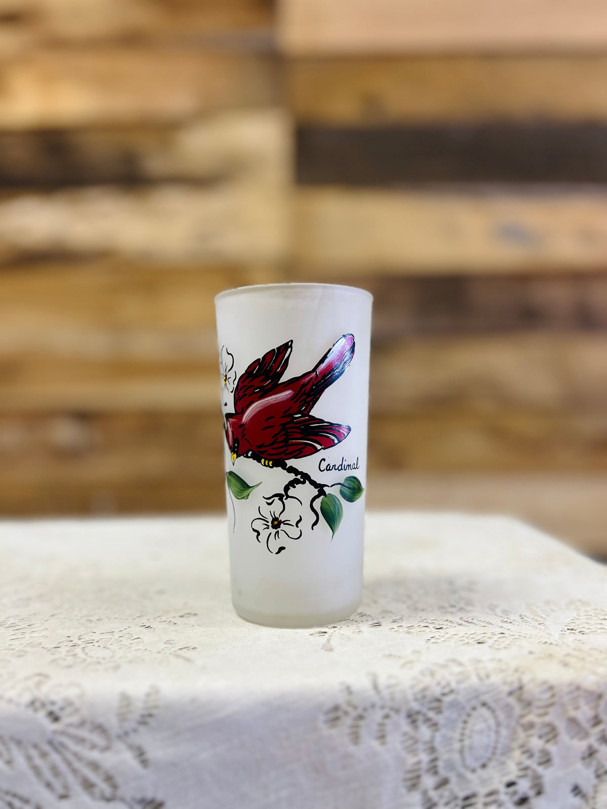 Vintage Frosted Cardinal Glass Cup