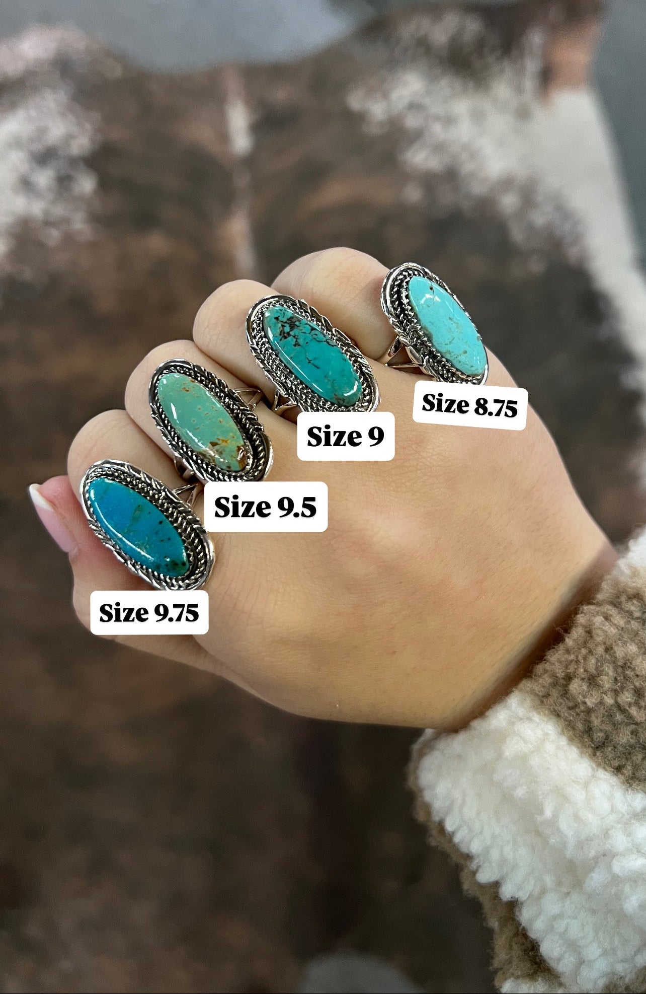 Oval Kingman Turquoise Ring with Stamped Border