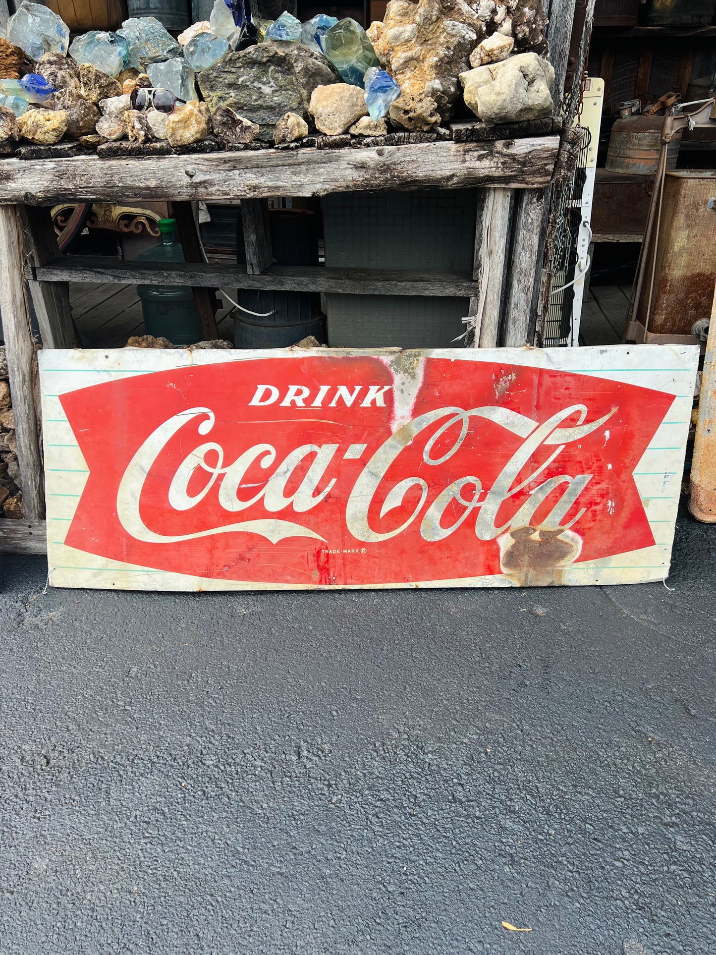 Coca Cola Metal Fishtail Sign Vintage Old Original