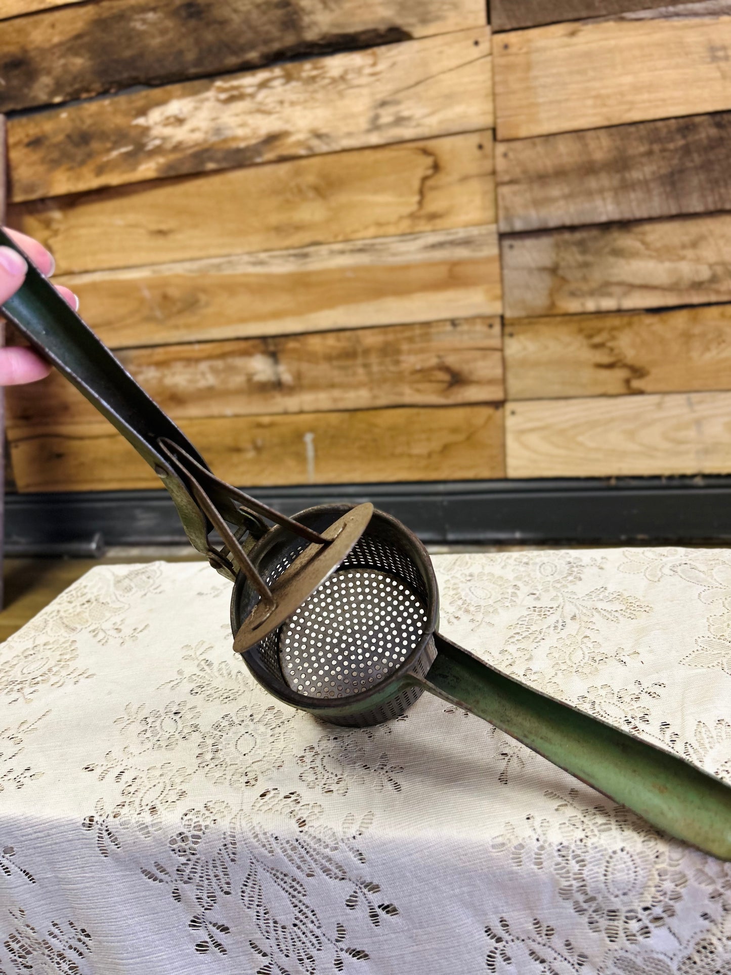 Vintage Green Metal Potato Ricer