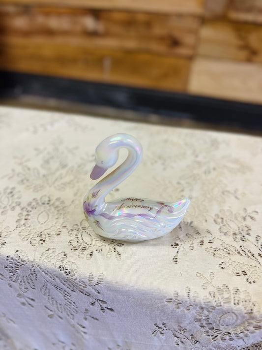 Vintage Fenton Carnival Glass "Happy Anniversary"  Swan