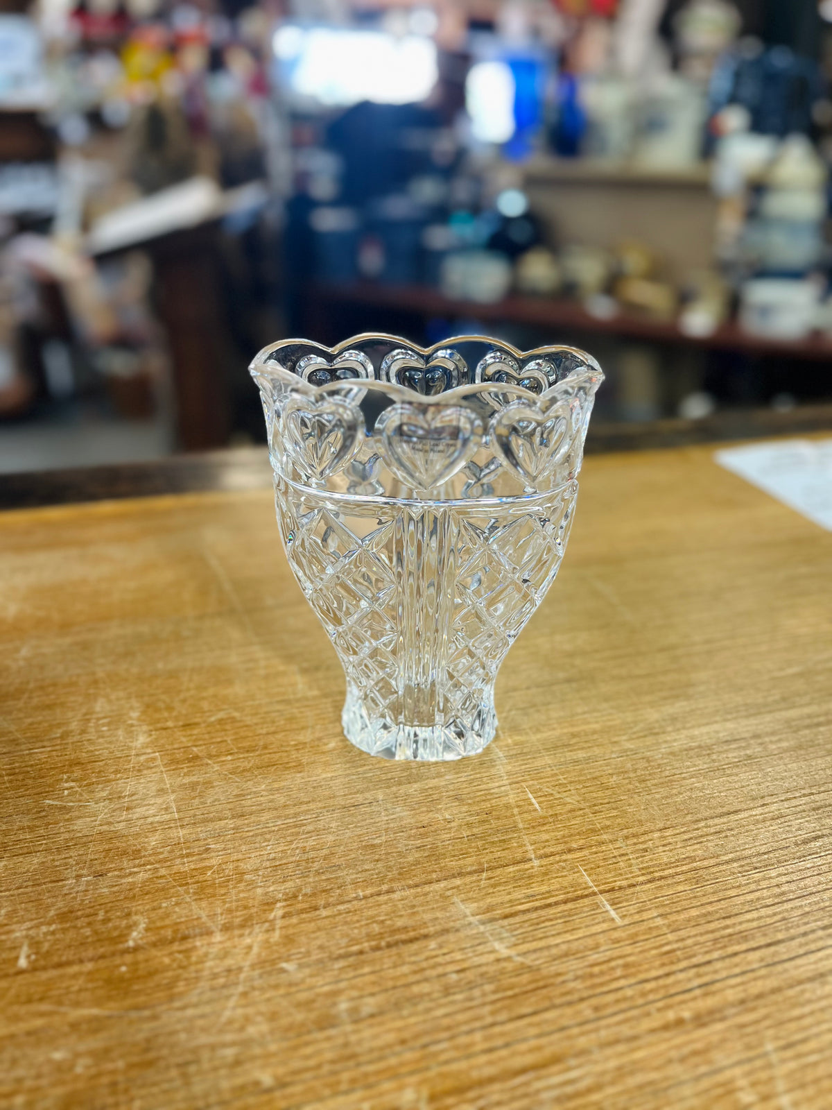 Vintage Fifth Avenue Crystal Heart Pattern Vase