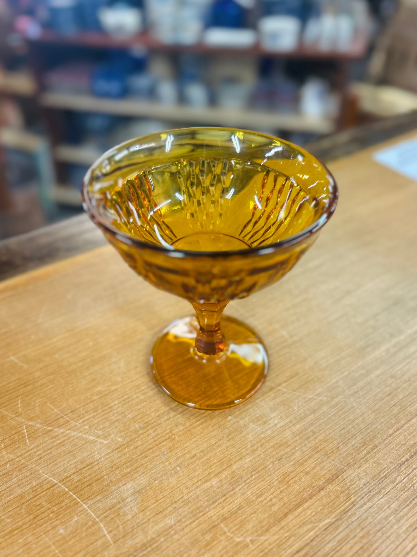 Vintage Indiana Glass Amber Pedestal Bowl