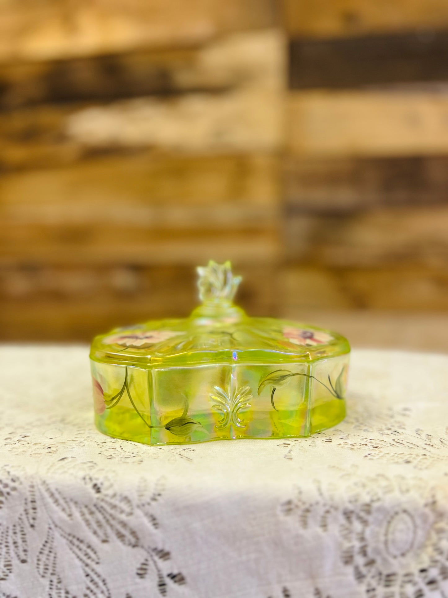 Vintage Fenton Green Candy Dish