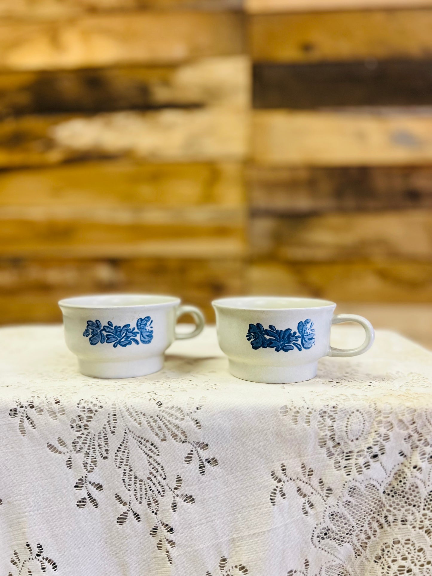 Vintage Pfaltzgraff Yorktowne Mug with Blue Floral Pattern Set of 2