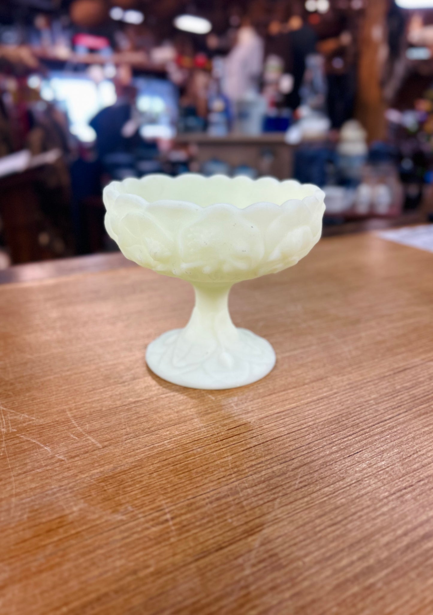 Vintage 1970's Fenton "Water Lily" Compote Custard Glass with Yellow Satin Finish