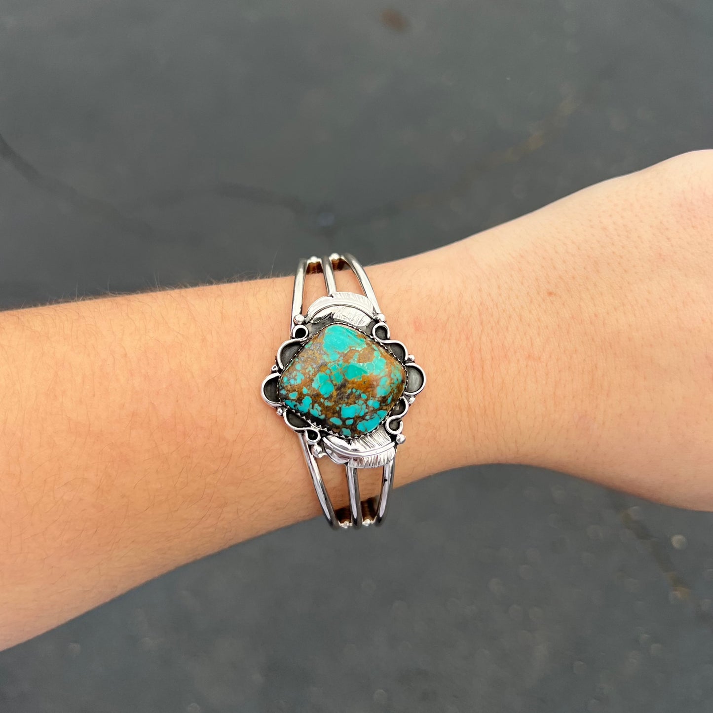 Turquoise Diamond and Feather Cuff