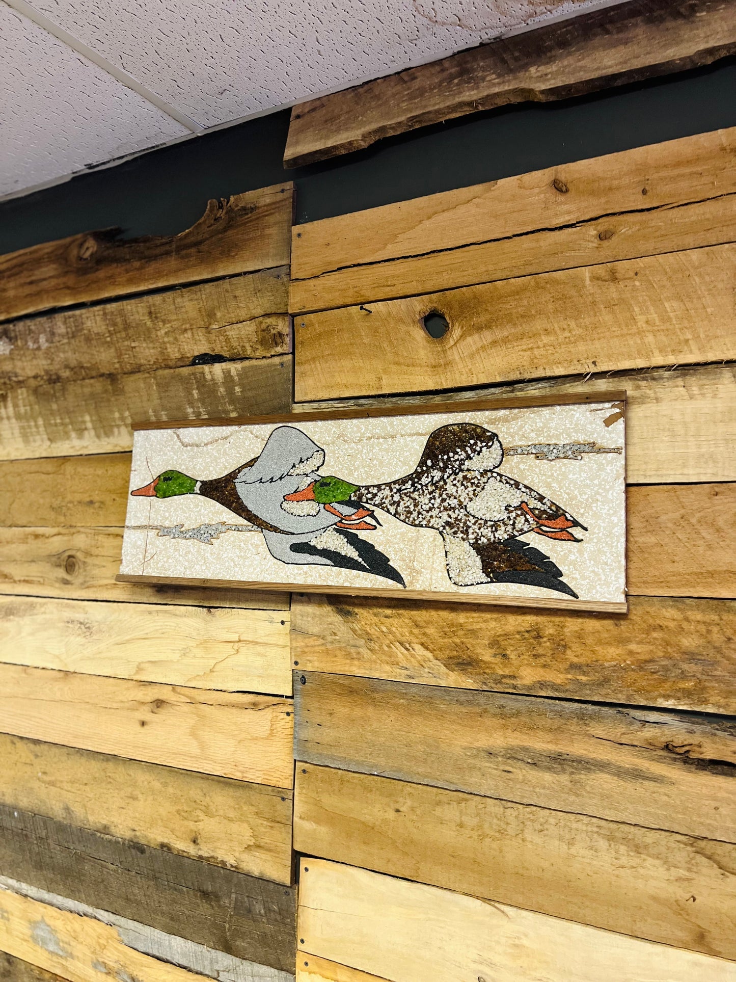 Vintage Handmade Flying Ducks Gravel Art