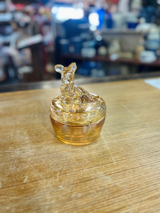 Vintage Scottie Dog Powder Puff Amber Glass