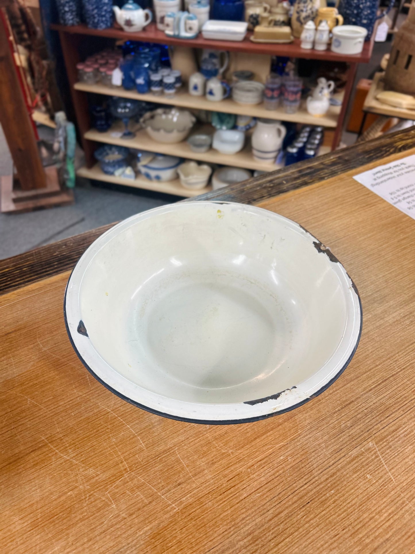 Old White Bowl with Black Trim