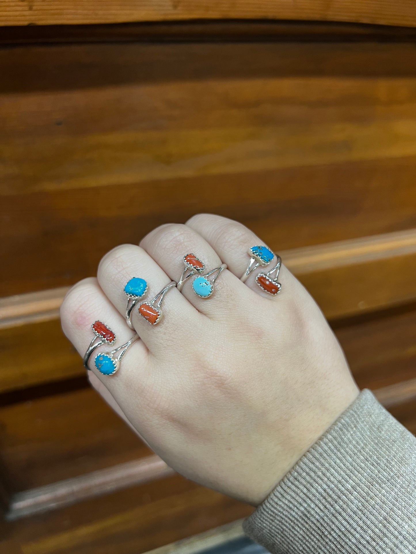 Coral and Turquoise Sterling Silver Wrap Ring