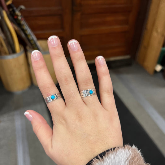 Turquoise Round Ring with Stamped Band