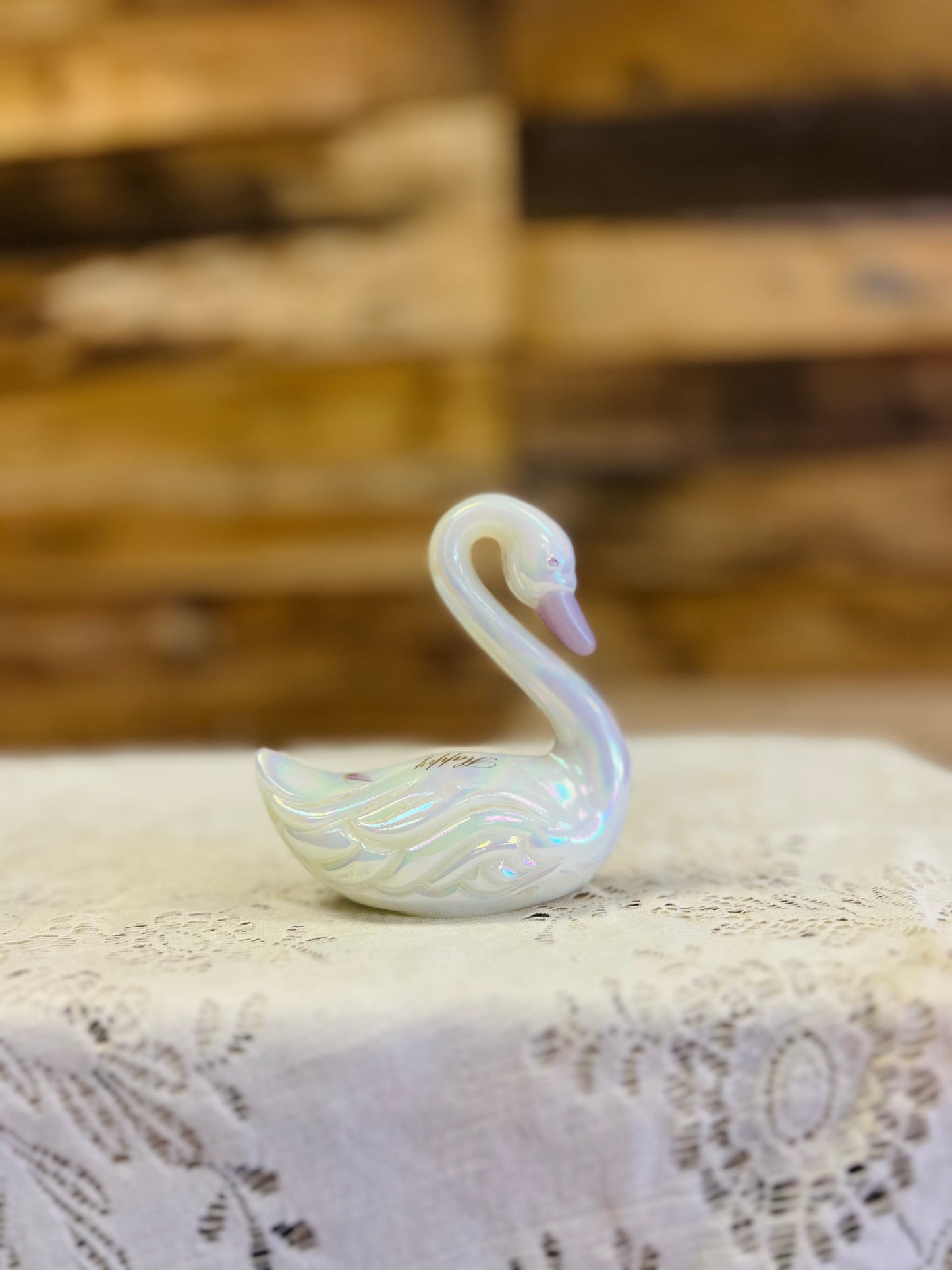 Vintage Fenton Carnival Glass "Happy Anniversary"  Swan