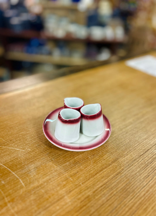 Vintage Homer Laughlin and Shenango 3 Creamers and Saucer Set