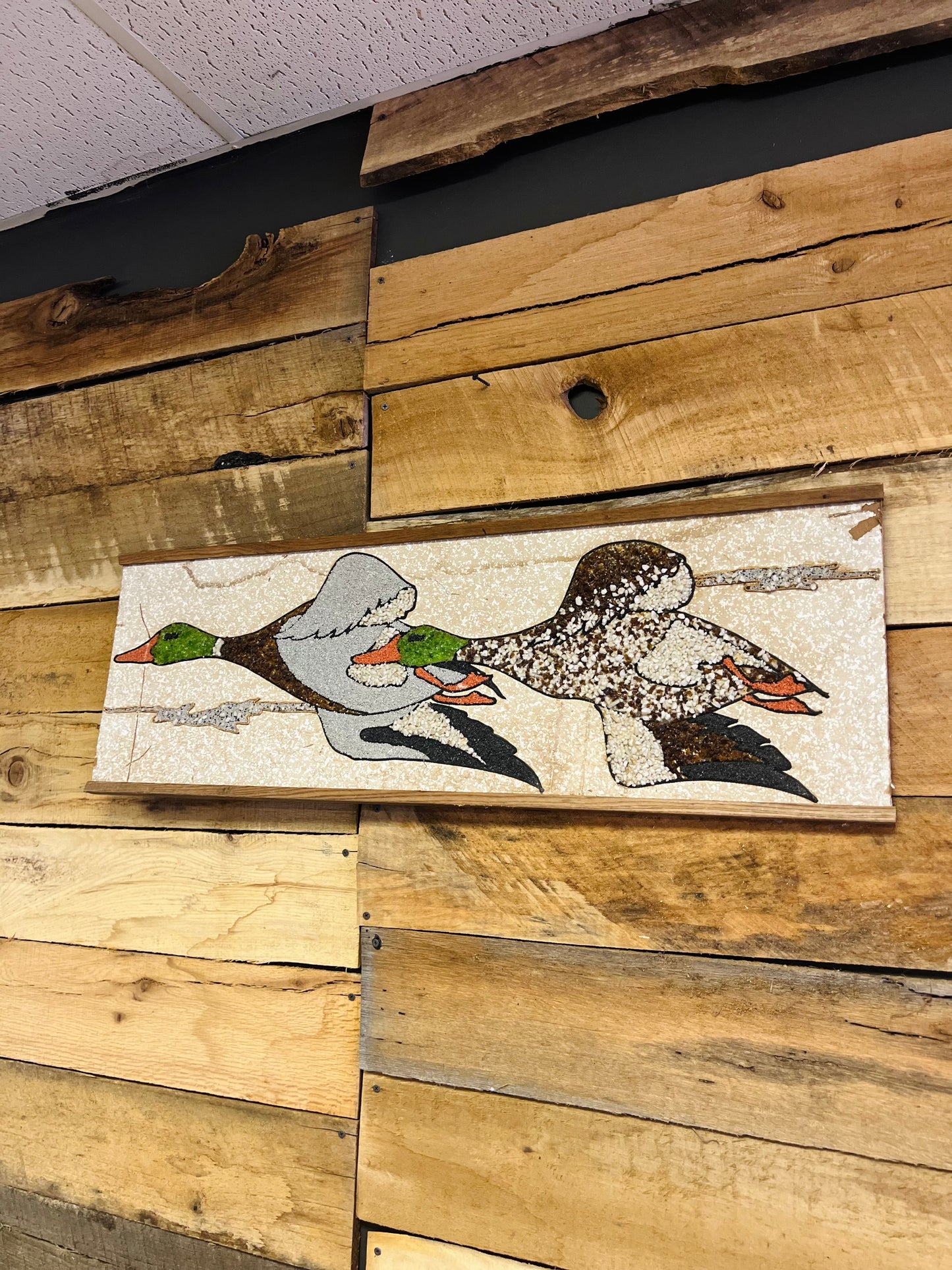 Vintage Handmade Flying Ducks Gravel Art