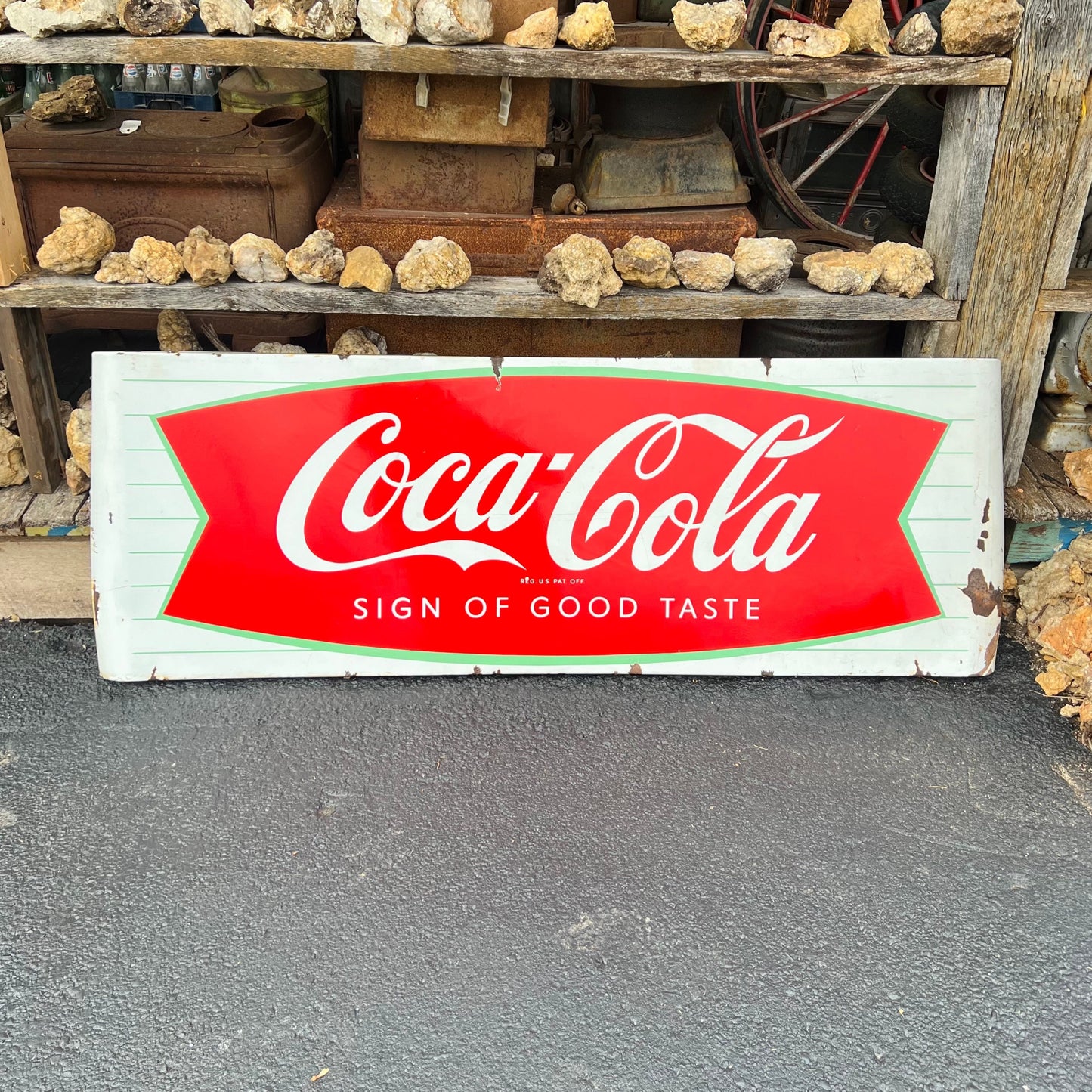 Vintage Coca Cola Porcelain Sled Fishtail Sign