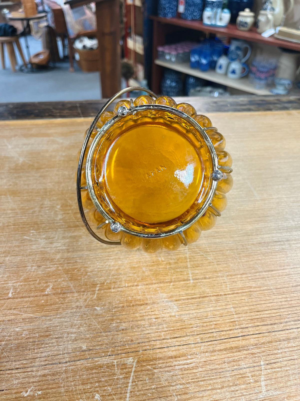 Vintage Japanese Amber Glass Musical Candy Jar
