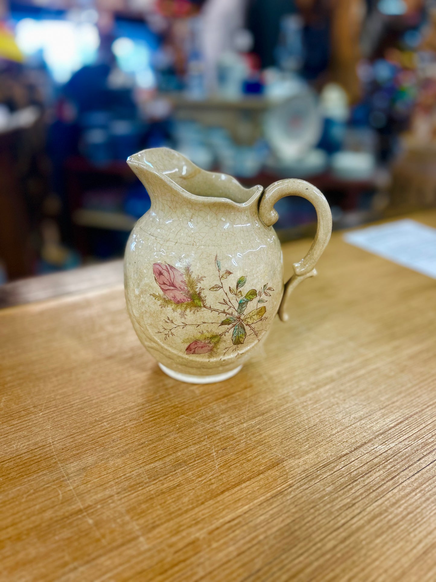 Vintage RENA Floral Rose Bud Design Pottery Pitcher