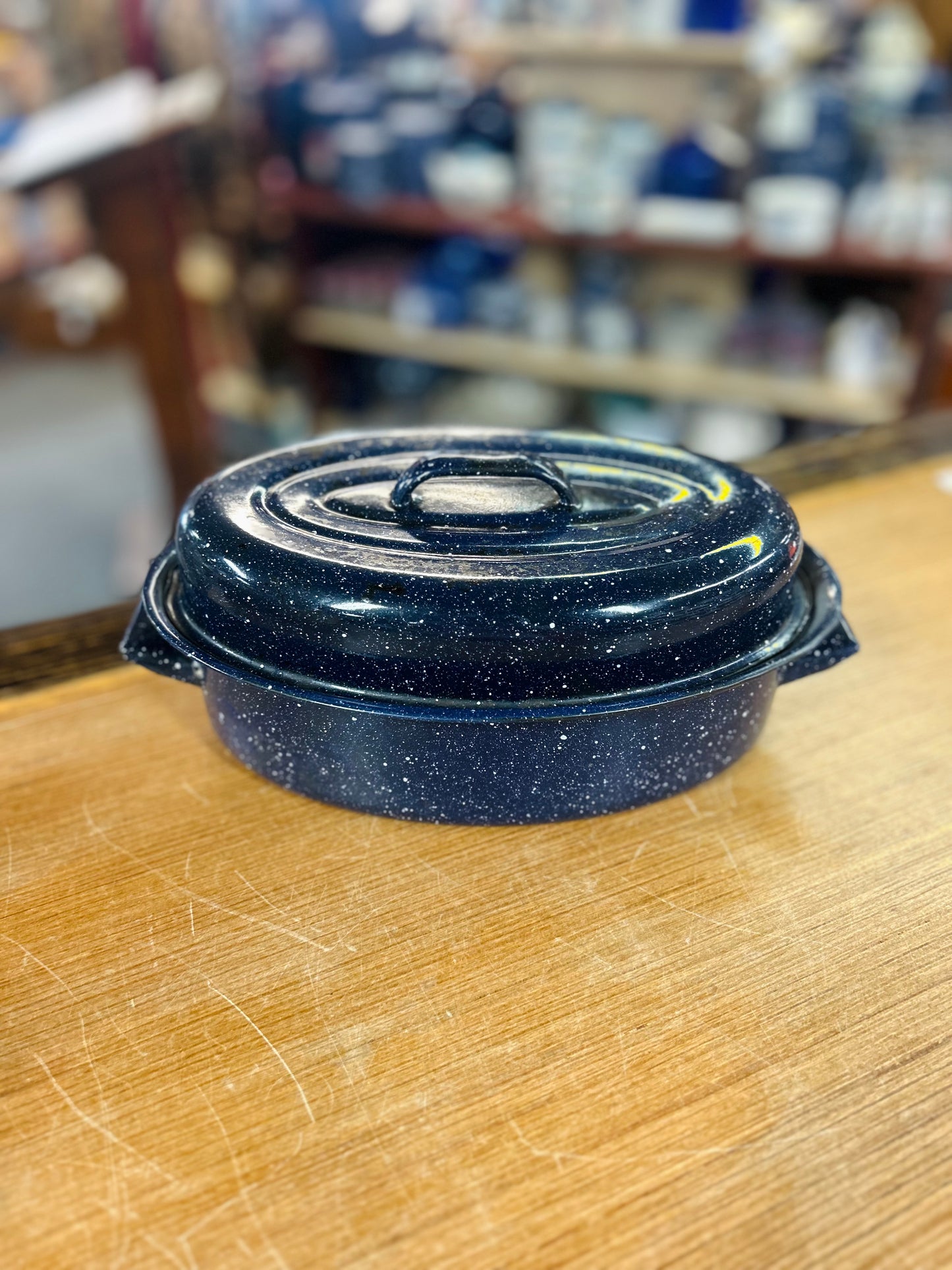 Vintage Enamelware Blue Speckled Pot