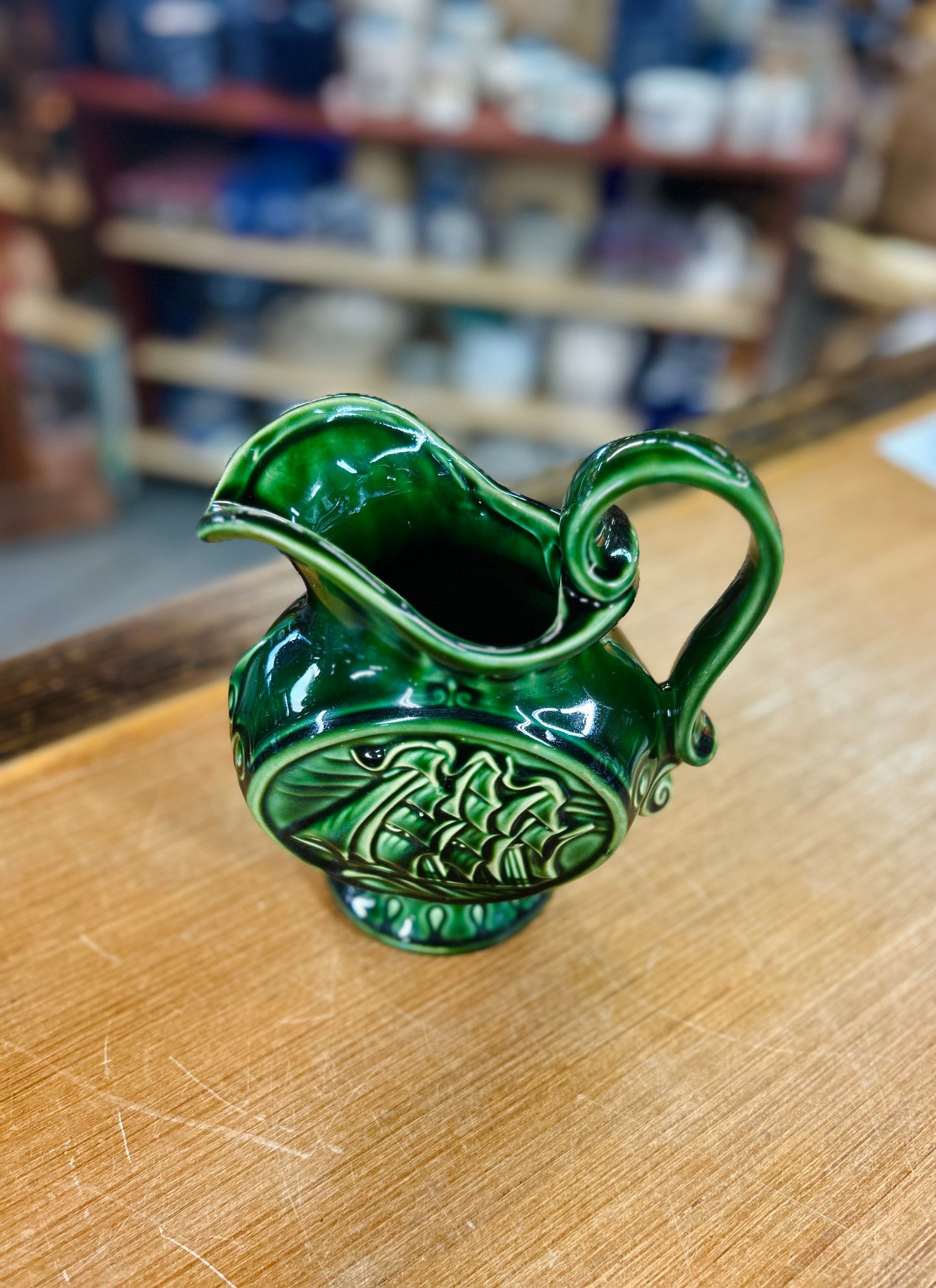 Vintage McCoy Green Sailing Ship Pitcher