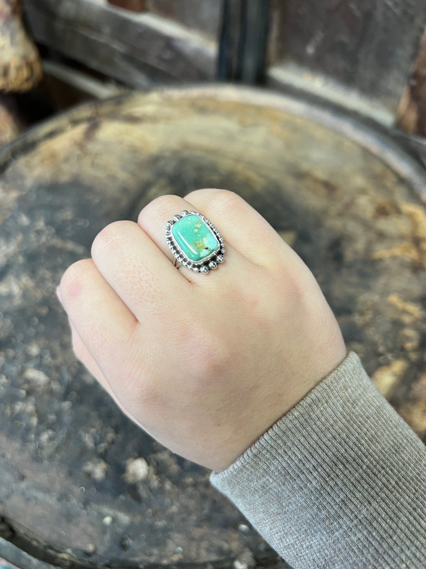 Genuine Green Turquoise Square Ring