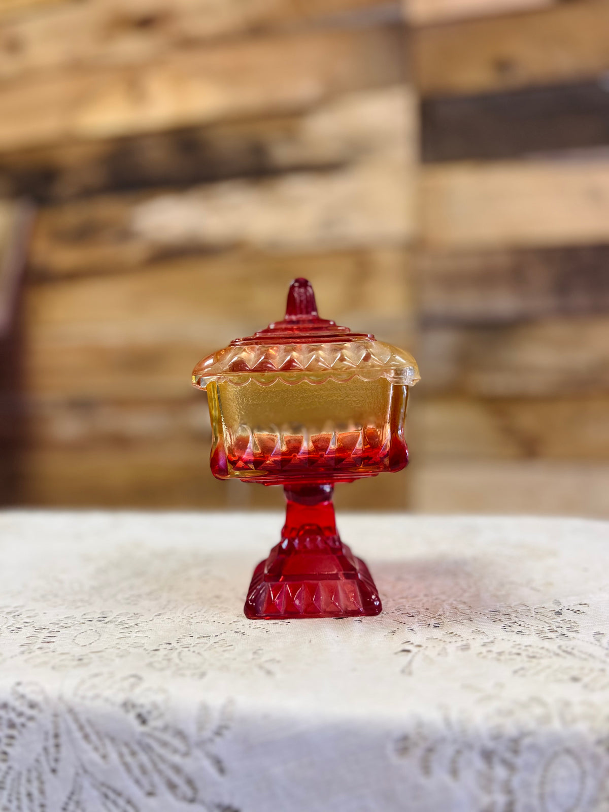 Vintage Orange And Red Ambre Pedestal Dish