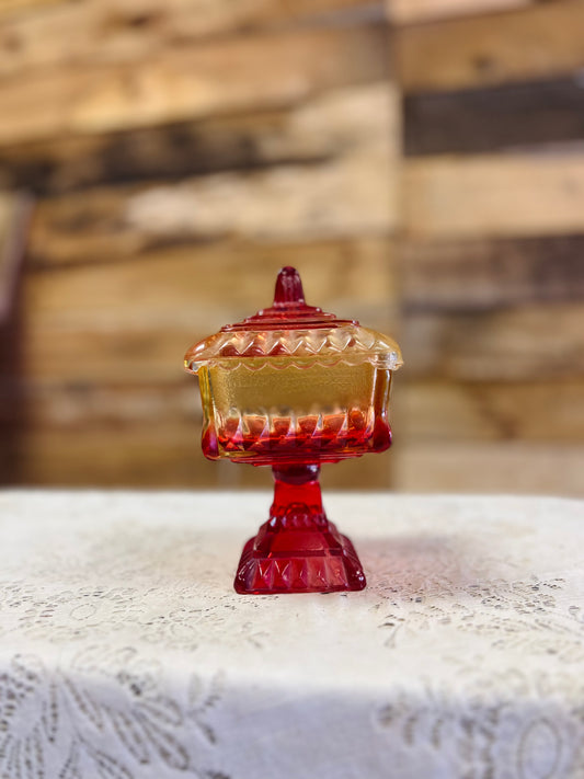 Vintage Orange And Red Ambre Pedestal Dish