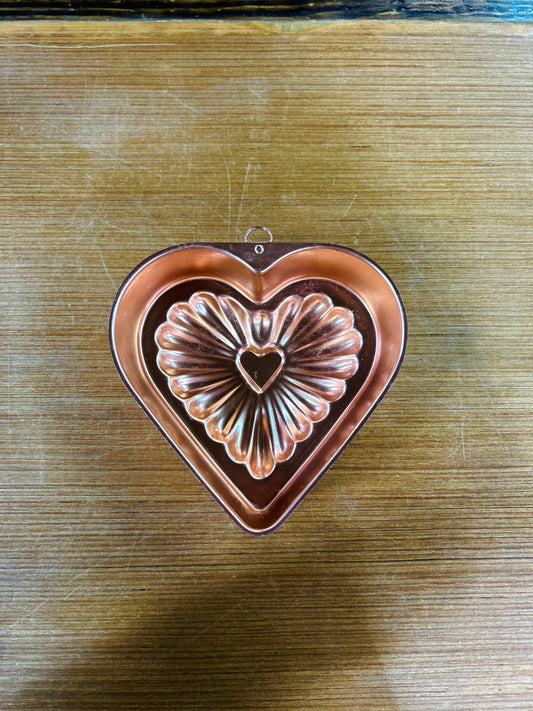 Vintage Heart-Shaped Aluminum Jello Mold With Copper Colored Finish