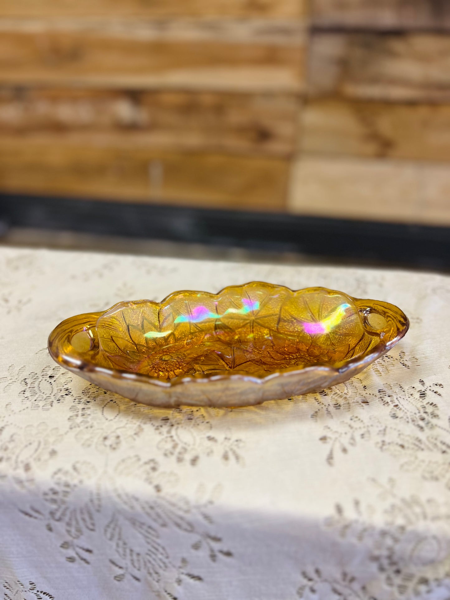 Vintage Indiana Glass Marigold Carnival Relish Dish
